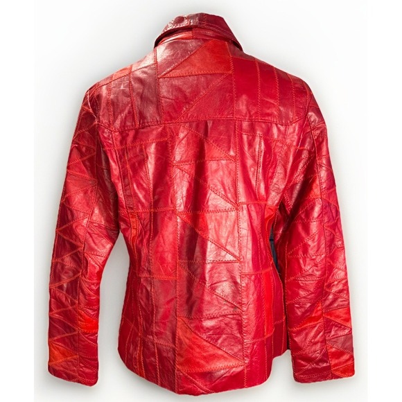 Vintage Red Leather Patchwork Jacket Women's Size XXL - Picture 2 of 6